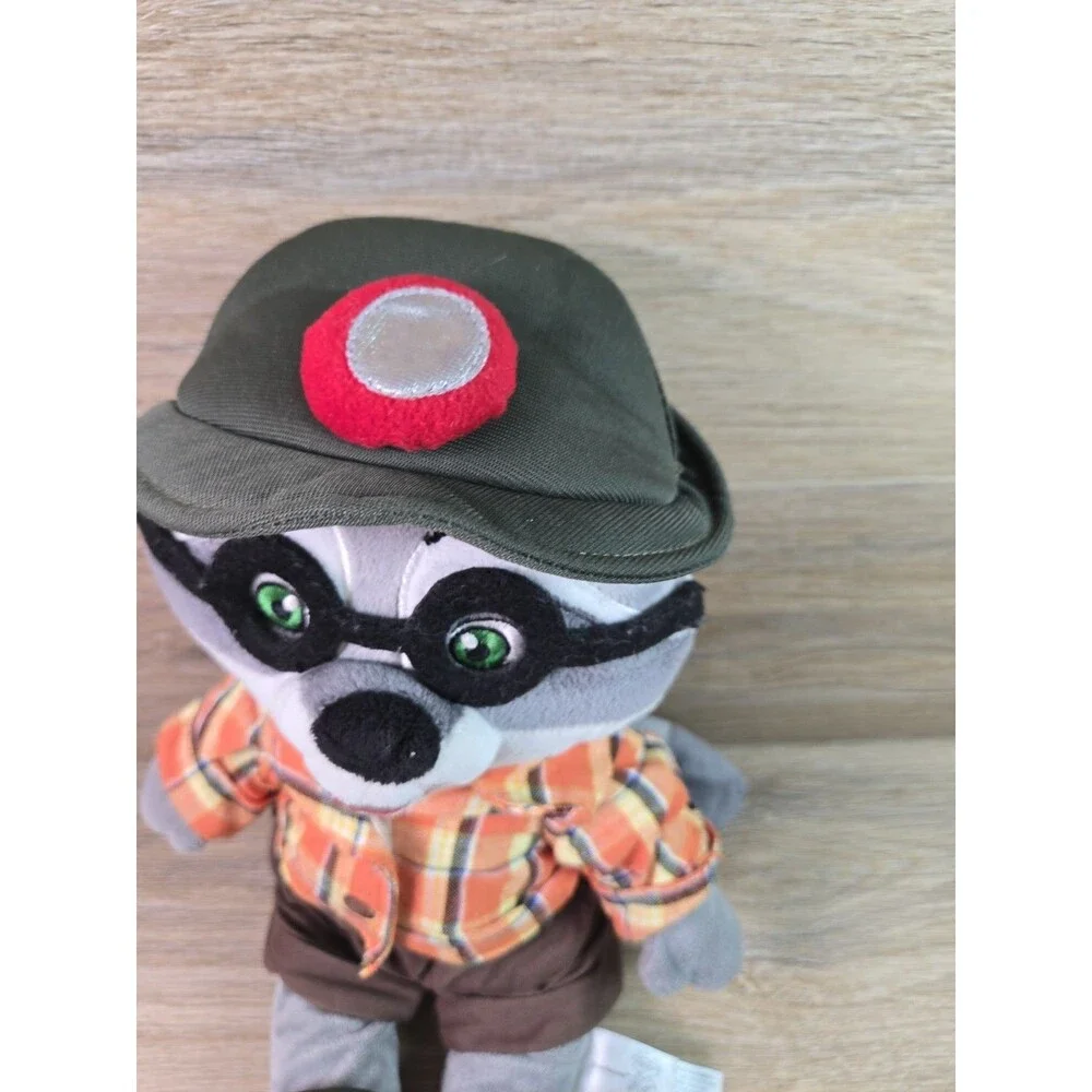 Great Wolf Lodge Oliver Raccoon plush wearing a hiking Mining outfit with hat
